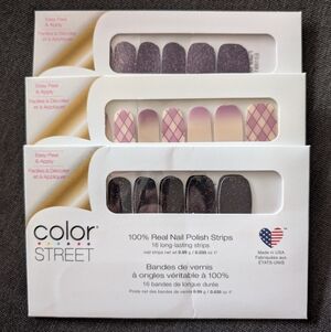 COLOR STREET NAIL POLISH STRIPS MANICURE BUNDLE GLITTER AND PLAID SET OF 3 NEW